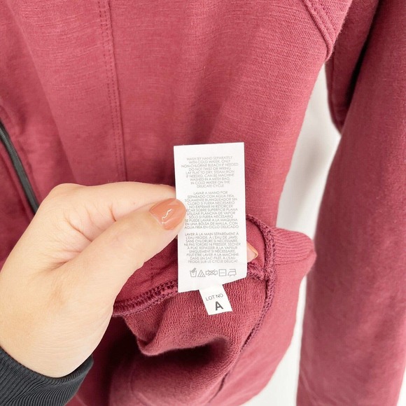 CABI French Knit Training Track Jacket Size M Wine Red Two Way Zipper Thumbholes - Picture 8 of 10